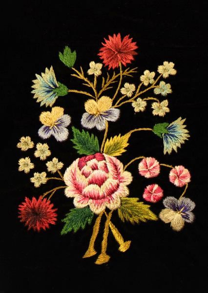 Postikortti kirkkotekstiili kukat